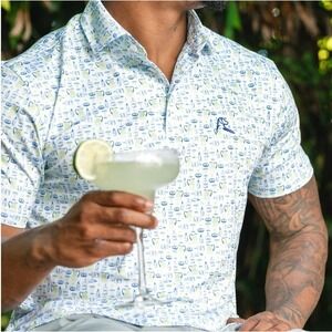 Rhoback Mens Size M Polo Shirt Short Sleeve The Margarita Drink Print